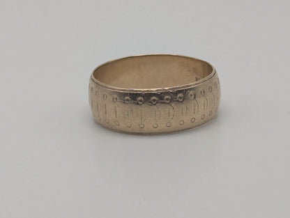 10k Yellow Gold Etched Design 7.8mm Wide Wedding Cigar Ring Comfort Fit Anniversary Band