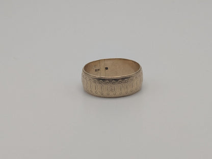 10k Yellow Gold Etched Design 7.8mm Wide Wedding Cigar Ring Comfort Fit Anniversary Band