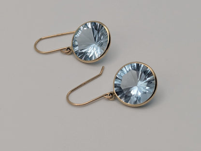 10K APPRAISED! Gold London Blue Topaz Drop Dangle Earrings Round Bezel Set Topaz Earrings
