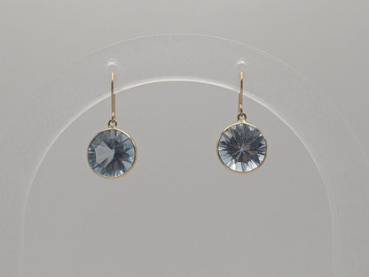 10K APPRAISED! Gold London Blue Topaz Drop Dangle Earrings Round Bezel Set Topaz Earrings