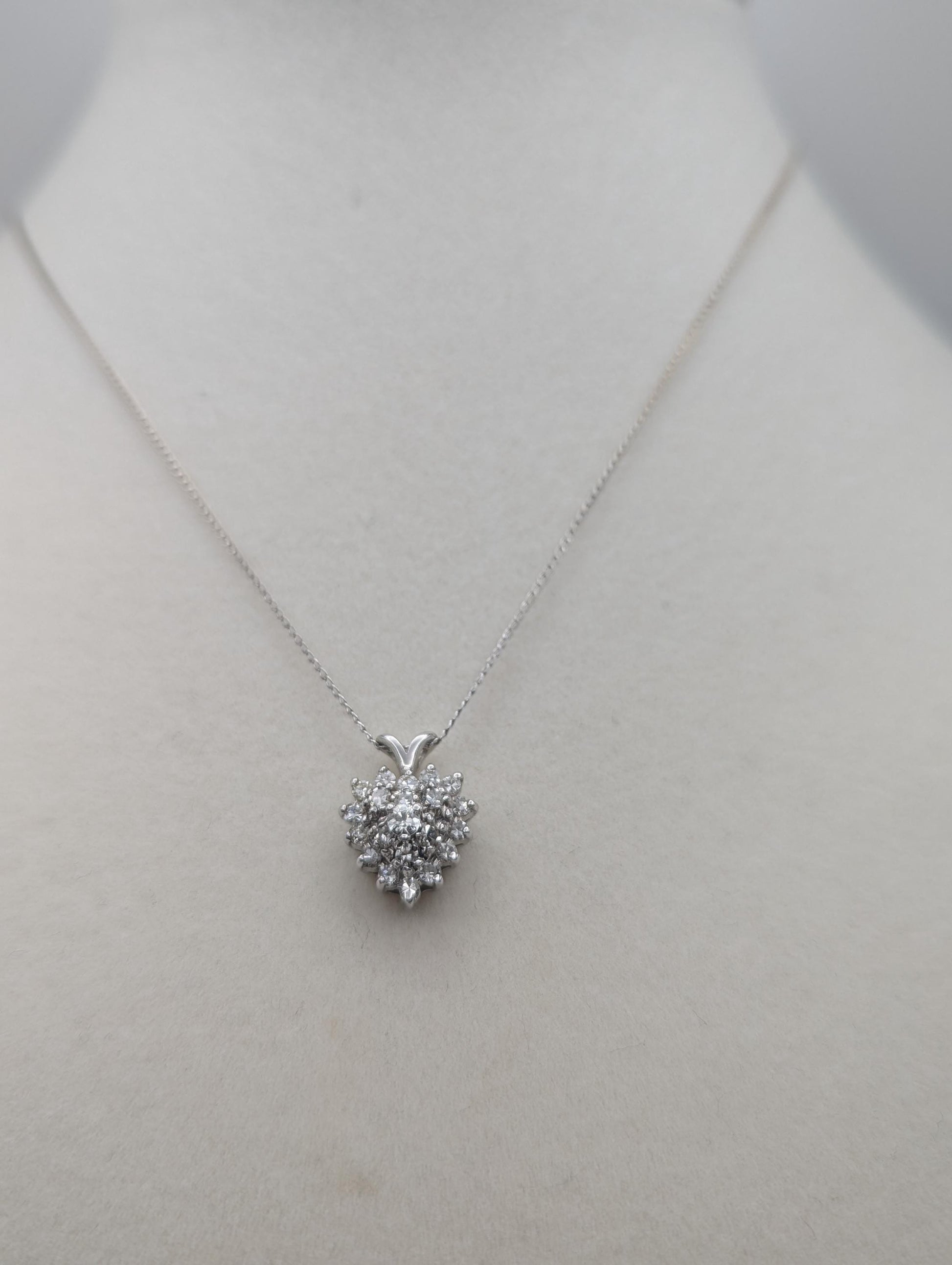 14K White Gold 1.1 ctw Diamond Love Heart w/Gold Chain Diamond Heart Pendant