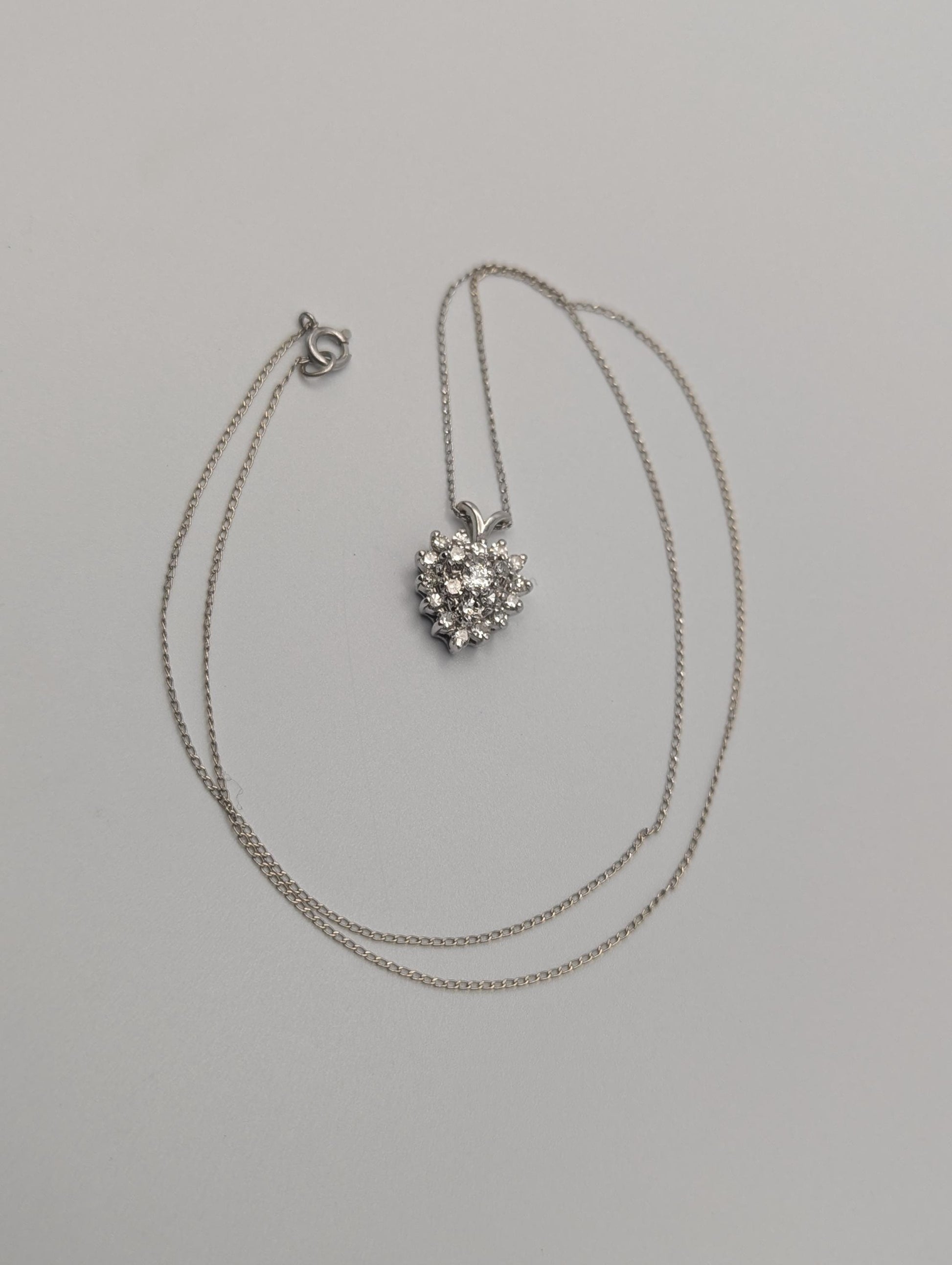 14K White Gold 1.1 ctw Diamond Love Heart w/Gold Chain Diamond Heart Pendant