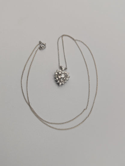 14K White Gold 1.1 ctw Diamond Love Heart w/Gold Chain Diamond Heart Pendant