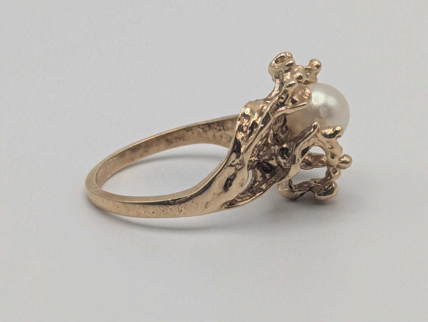 14k Yellow Gold Vintage Pearl Nugget Cluster Ring Cocktail Statement Vintage Ring.