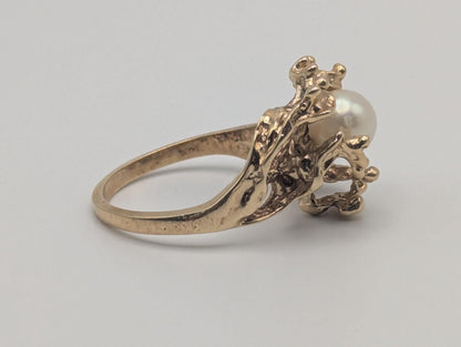 14k Yellow Gold Vintage Pearl Nugget Cluster Ring Cocktail Statement Vintage Ring.