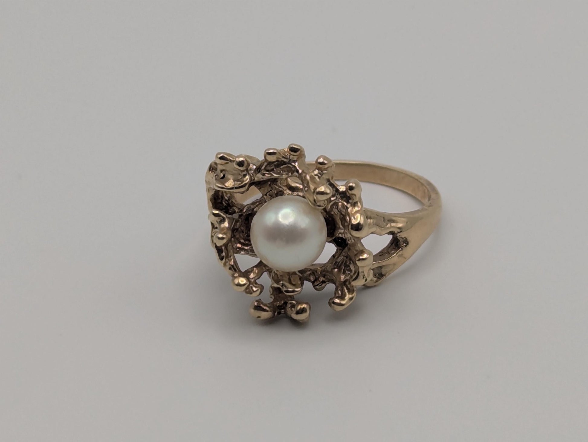14k Yellow Gold Vintage Pearl Nugget Cluster Ring Cocktail Statement Vintage Ring.