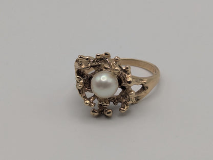 14k Yellow Gold Vintage Pearl Nugget Cluster Ring Cocktail Statement Vintage Ring.