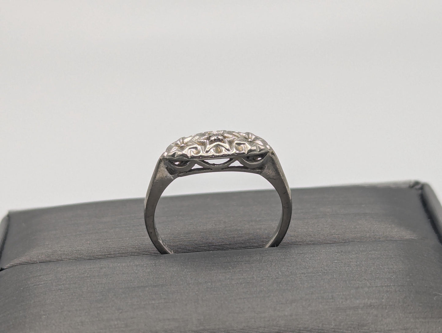 Art Deco 14k White Gold Star Design Diamond Ring Vintage Star Ring.