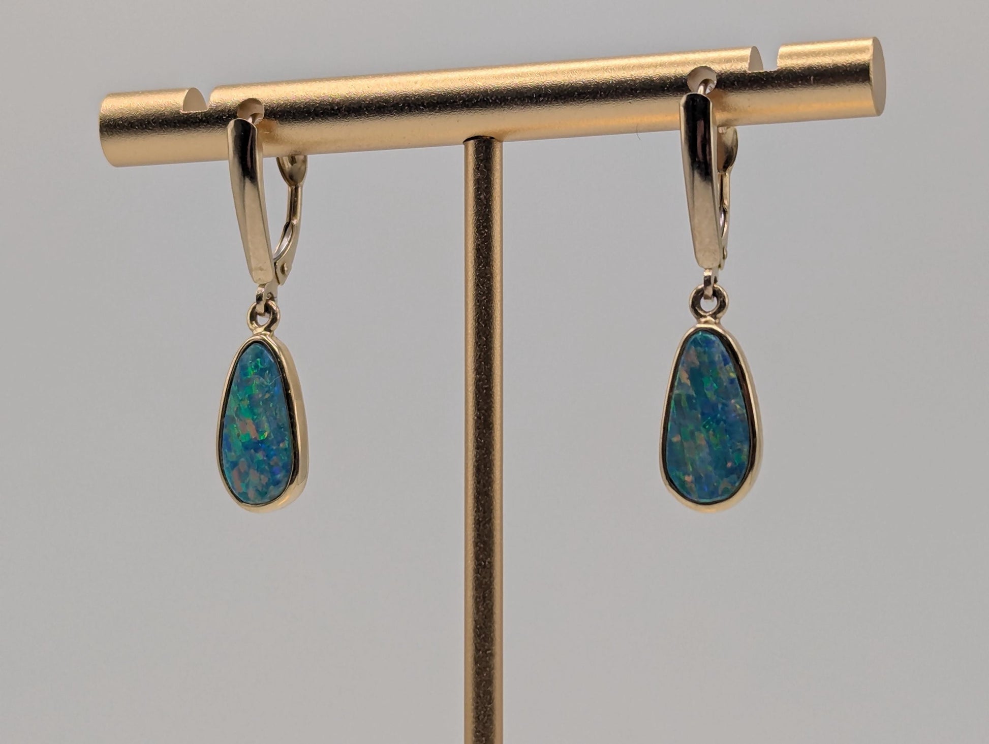 14K Yellow Gold Opal Drop Dangle Earrings Opal Earrings Earrings