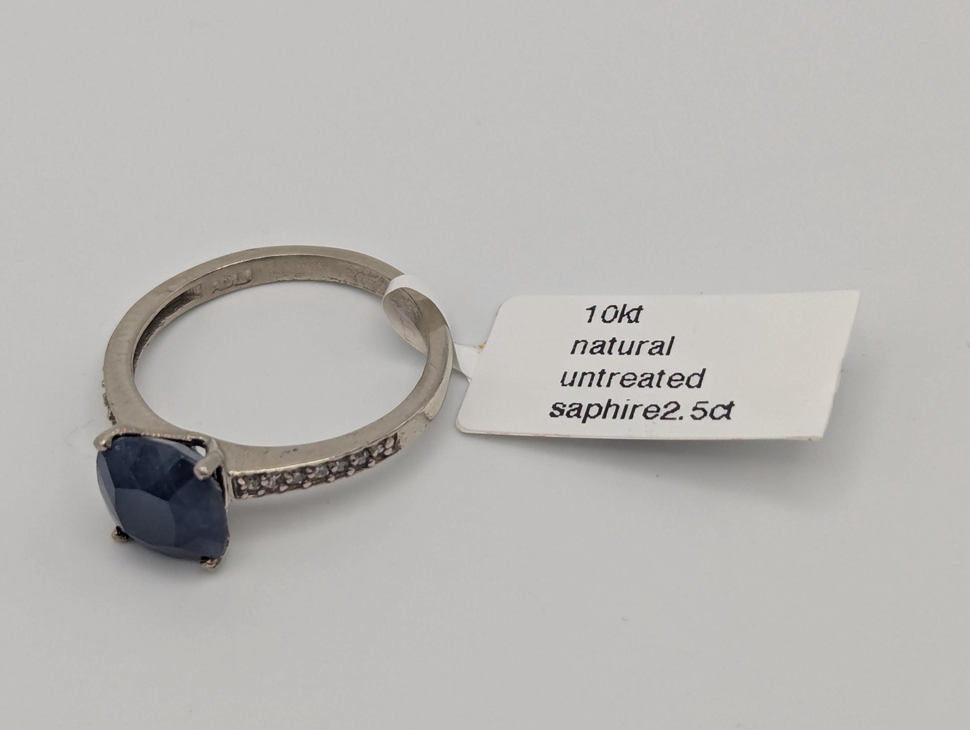 Appraised 10k White Gold Solitare 2.5ct Blue Sapphire Diamond Promise Ring