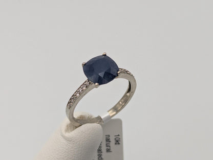 Appraised 10k White Gold Solitare 2.5ct Blue Sapphire Diamond Promise Ring
