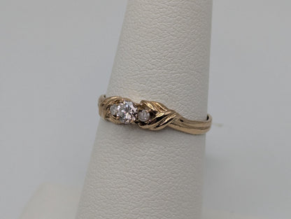 Appraised 10k Yellow Gold Triple Diamond Wedding Engagement Ring. Promise Band