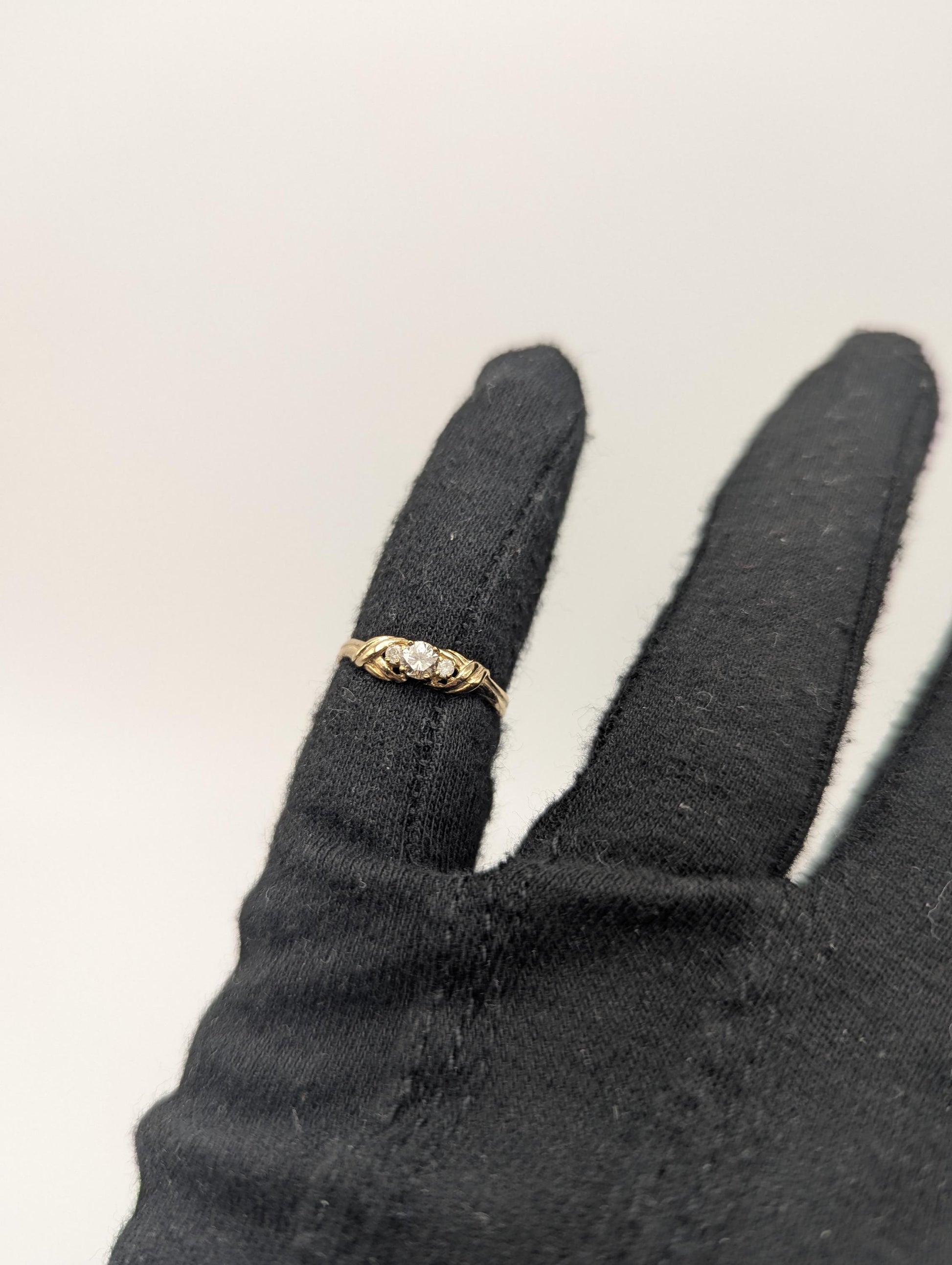 Appraised 10k Yellow Gold Triple Diamond Wedding Engagement Ring. Promise Band