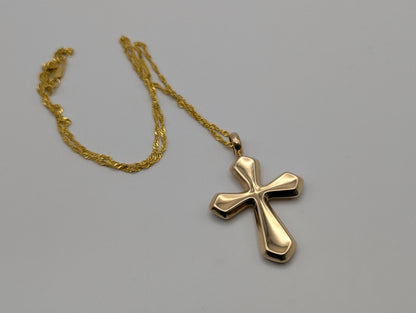 14k Yellow Gold Large Cross Pendant Necklace + Compliment GF 18k chain