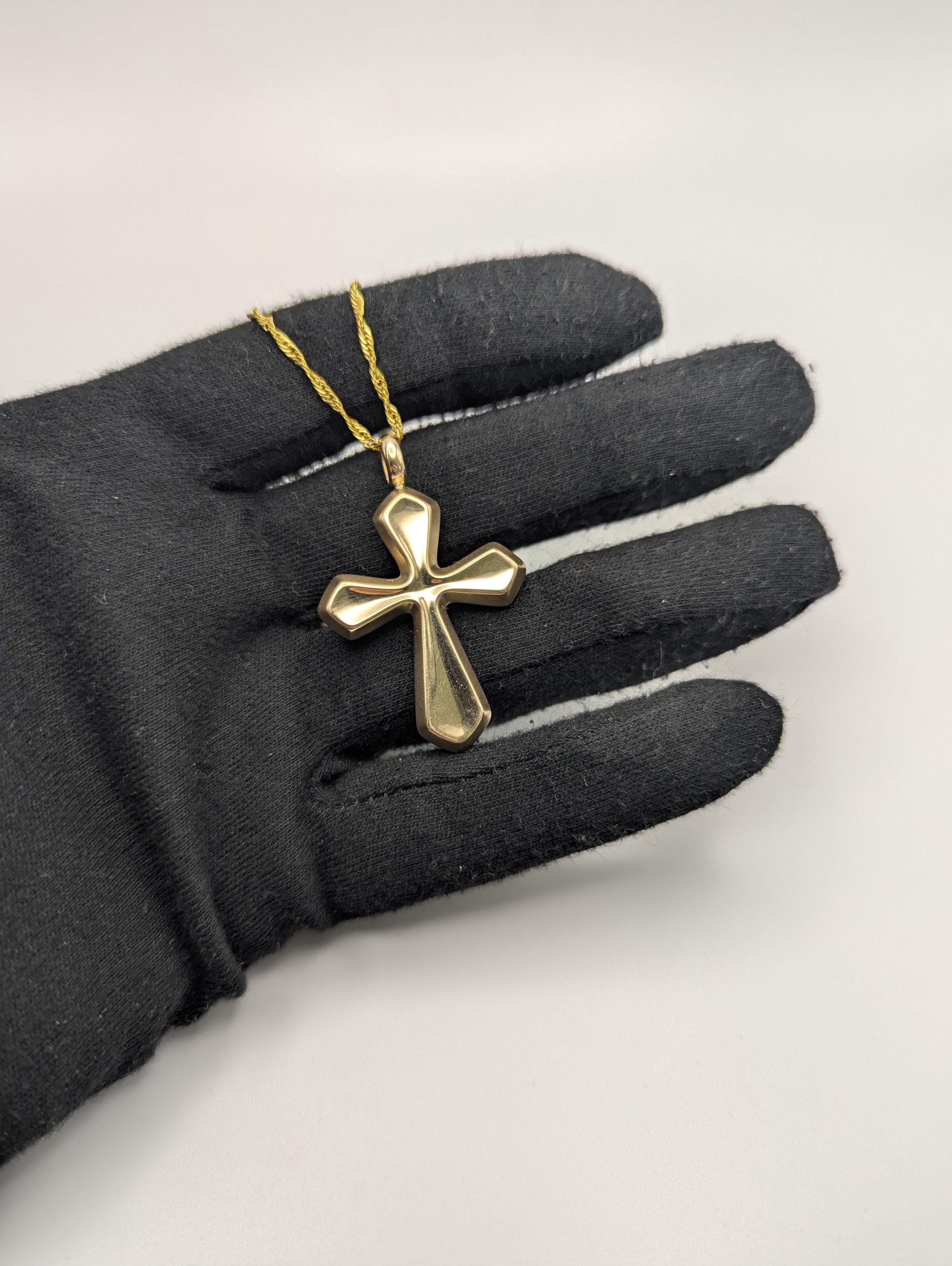 14k Yellow Gold Large Cross Pendant Necklace + Compliment GF 18k chain