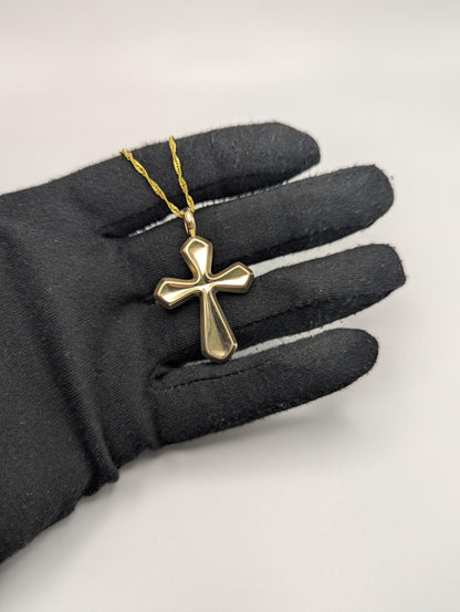 14k Yellow Gold Large Cross Pendant Necklace + Compliment GF 18k chain
