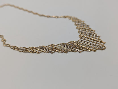 10k Gold White Yellow Mesh Bead Necklace 17.5 " Accent Bib Chain