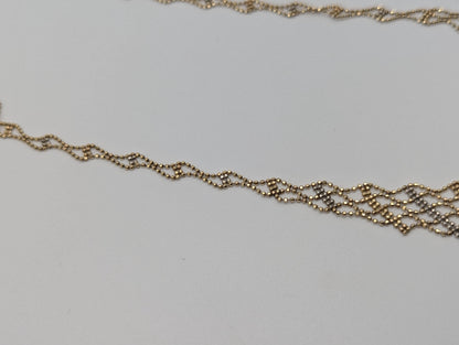10k Gold White Yellow Mesh Bead Necklace 17.5 " Accent Bib Chain