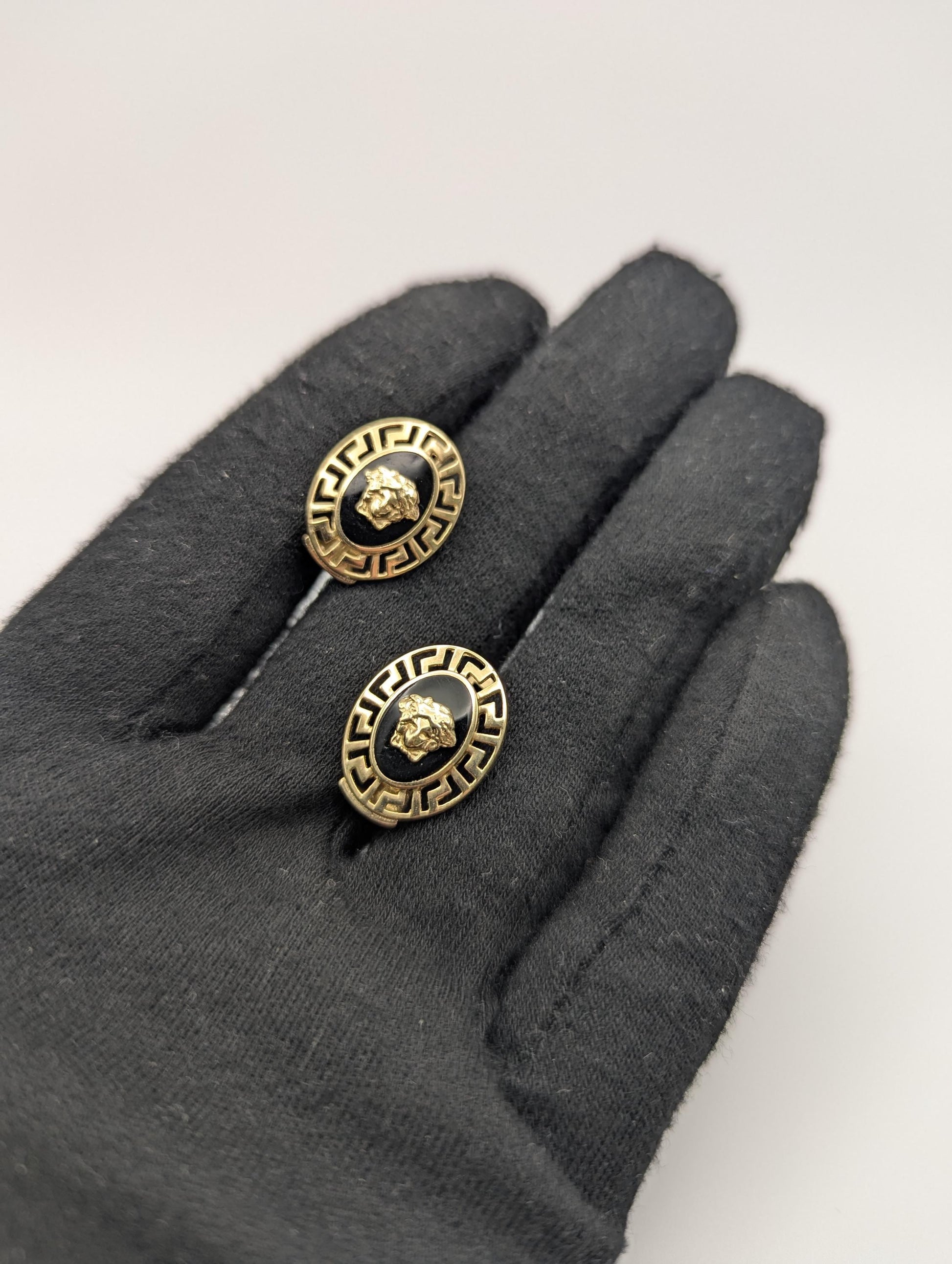 10k Vintage Versace Medusa Gold w Onyx Men's Cuff Links Greek Key