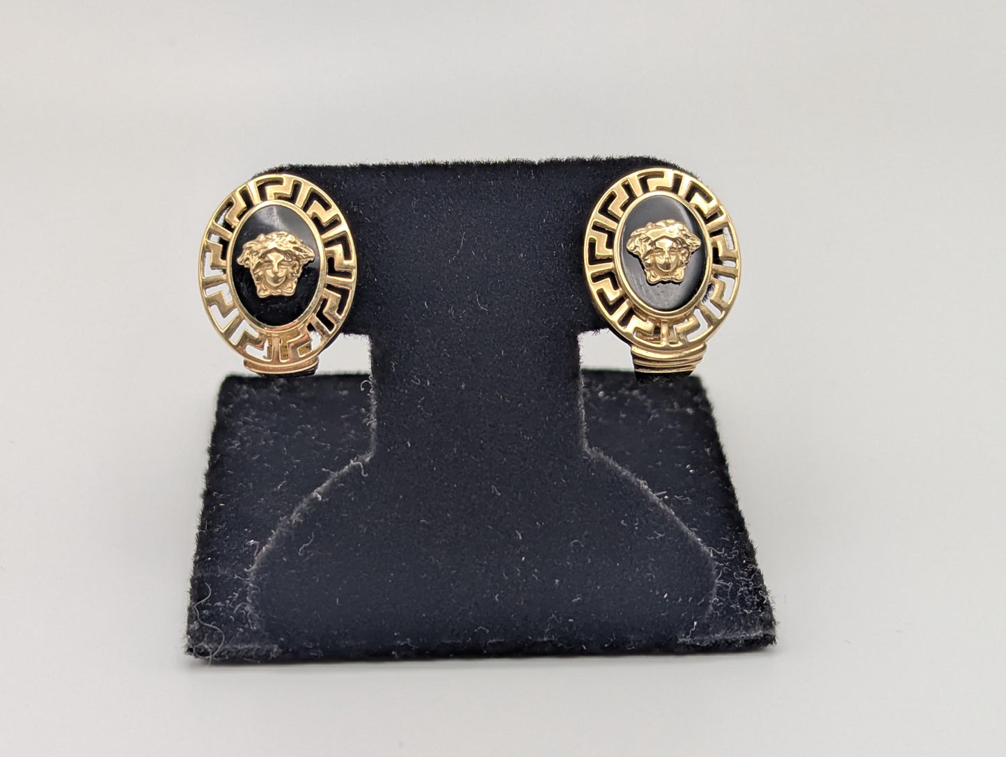 10k Vintage Versace Medusa Gold w Onyx Men's Cuff Links Greek Key