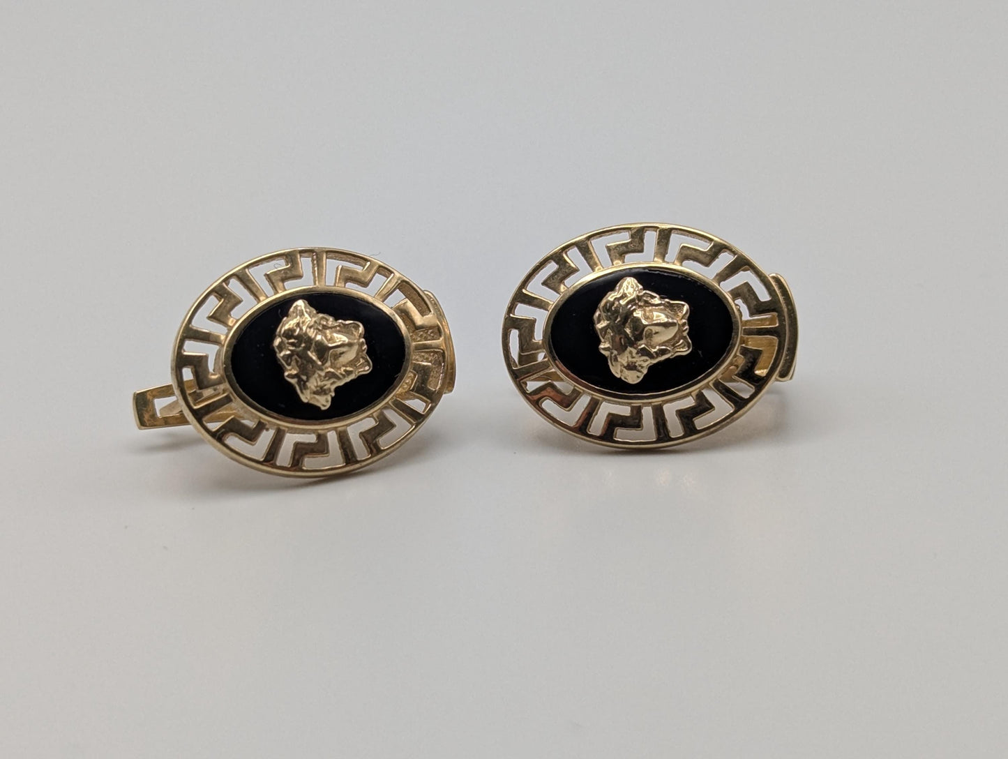 10k Vintage Versace Medusa Gold w Onyx Men's Cuff Links Greek Key