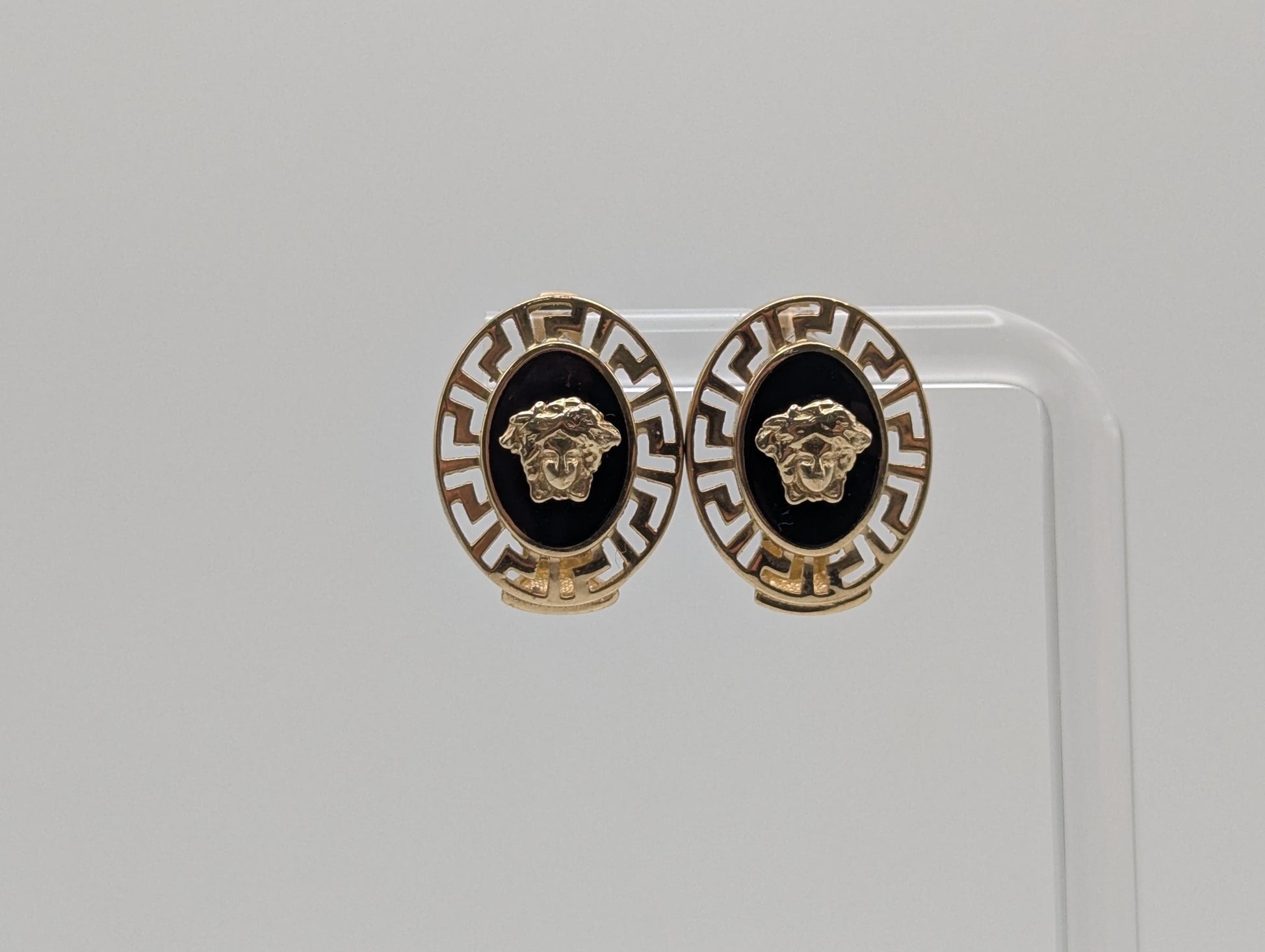 10k Vintage Versace Medusa Gold w Onyx Men's Cuff Links Greek Key