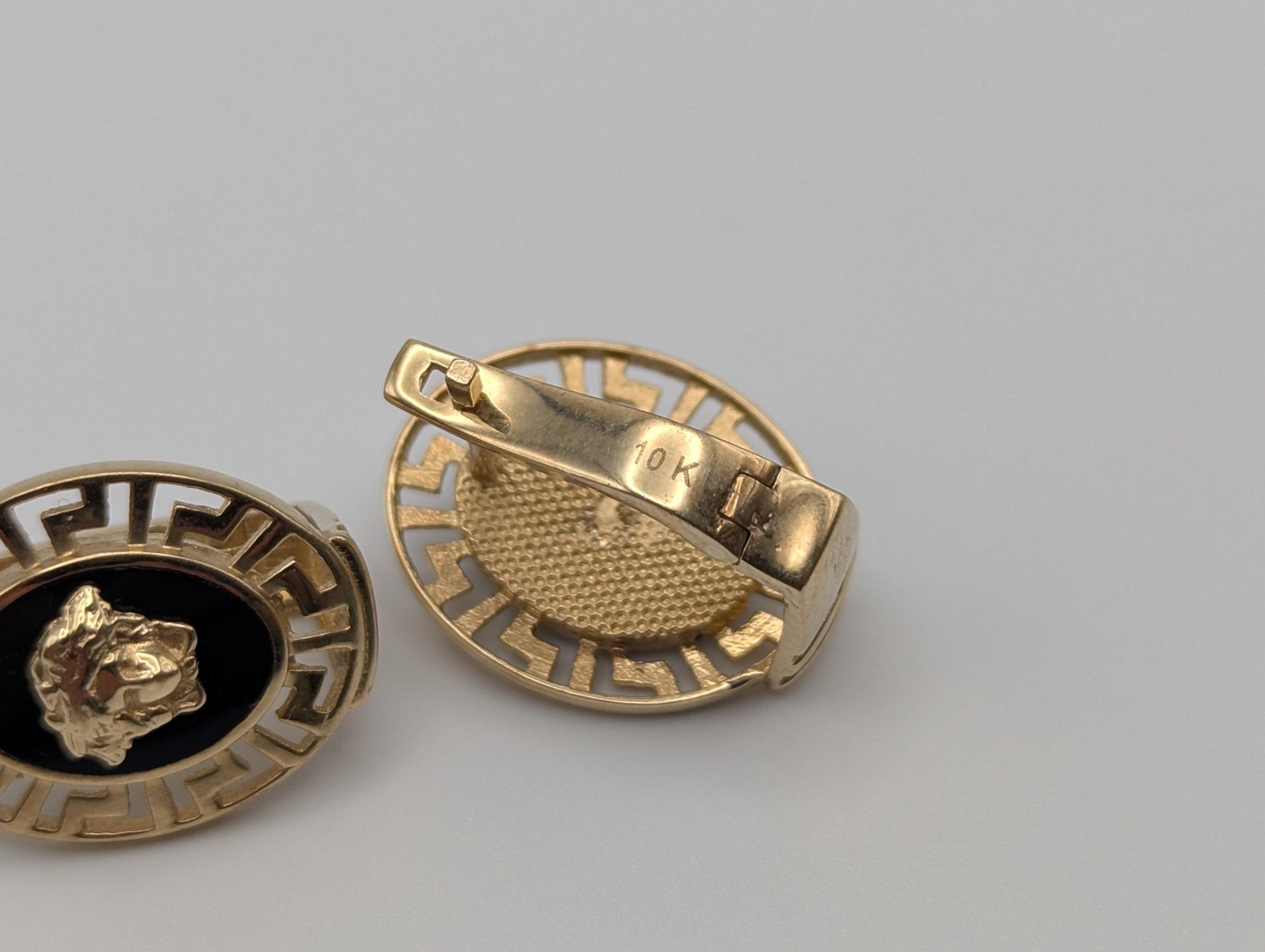 10k Vintage Versace Medusa Gold w Onyx Men's Cuff Links Greek Key