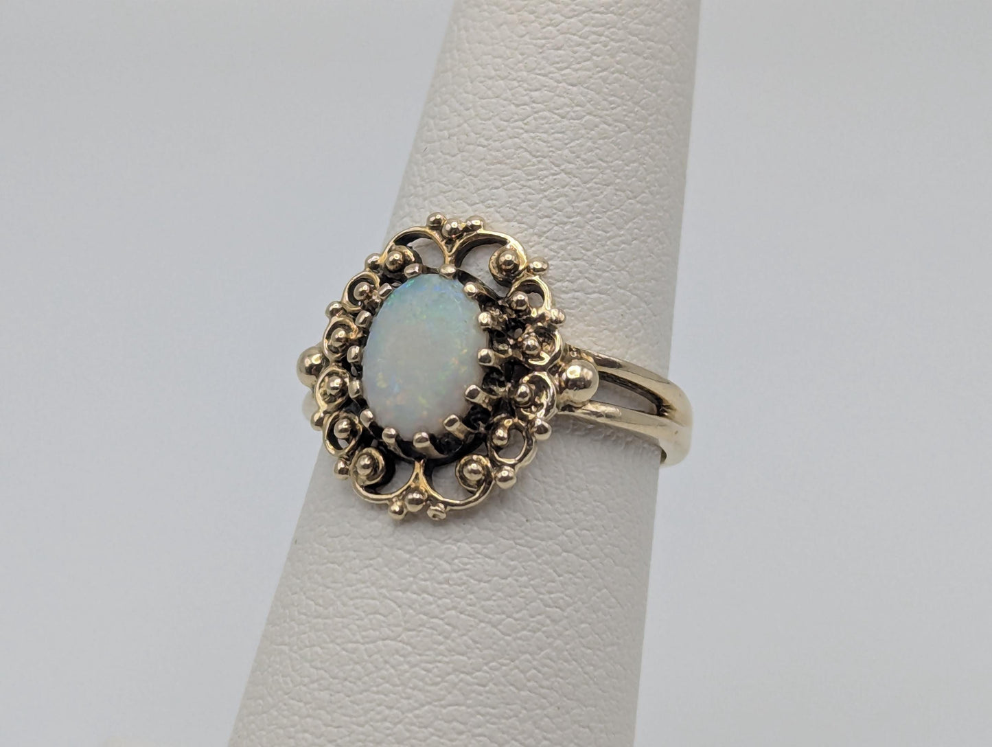 14k Victorian Opal Ring. Yellow Gold Opal Ring.Statement Band