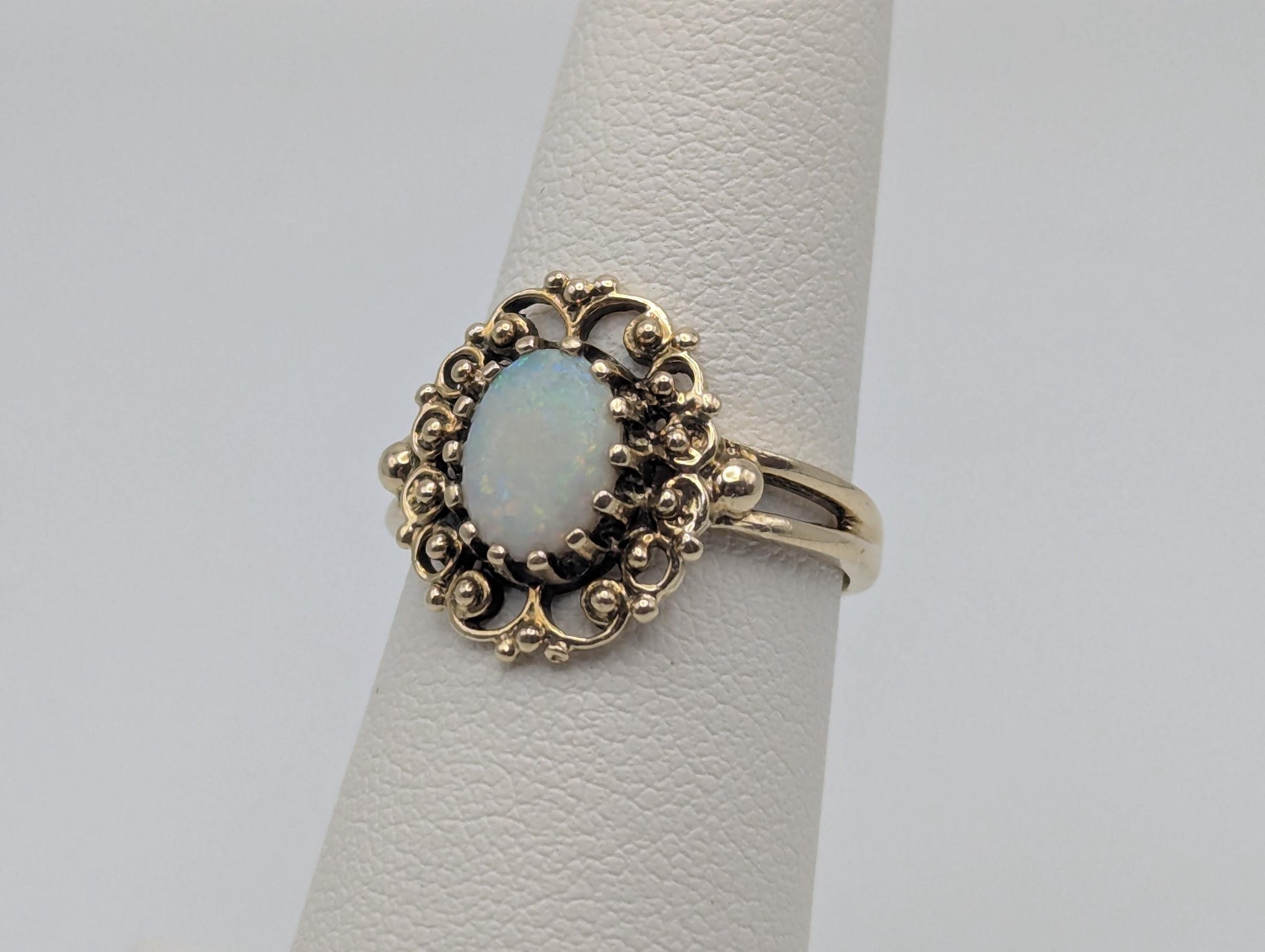 14k Victorian Opal Ring. Yellow Gold Opal Ring.Statement Band