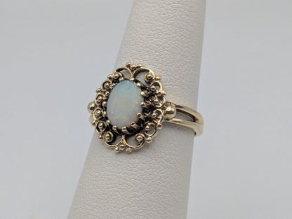14k Victorian Opal Ring. Yellow Gold Opal Ring.Statement Band