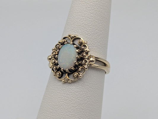 14k Victorian Opal Ring. Yellow Gold Opal Ring.Statement Band