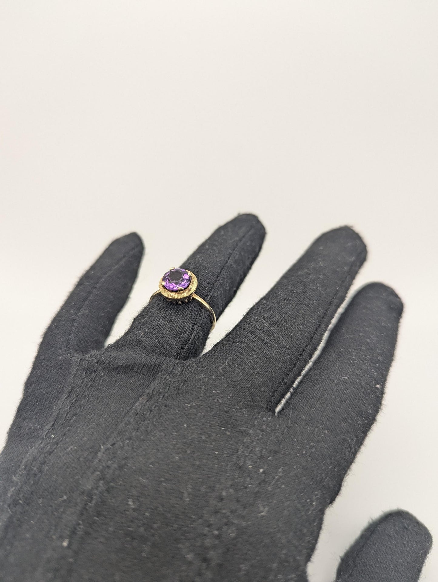 Antique 14k Gold Solitaire Purple Amethyst Stone Ring Victorian Cocktail Statement