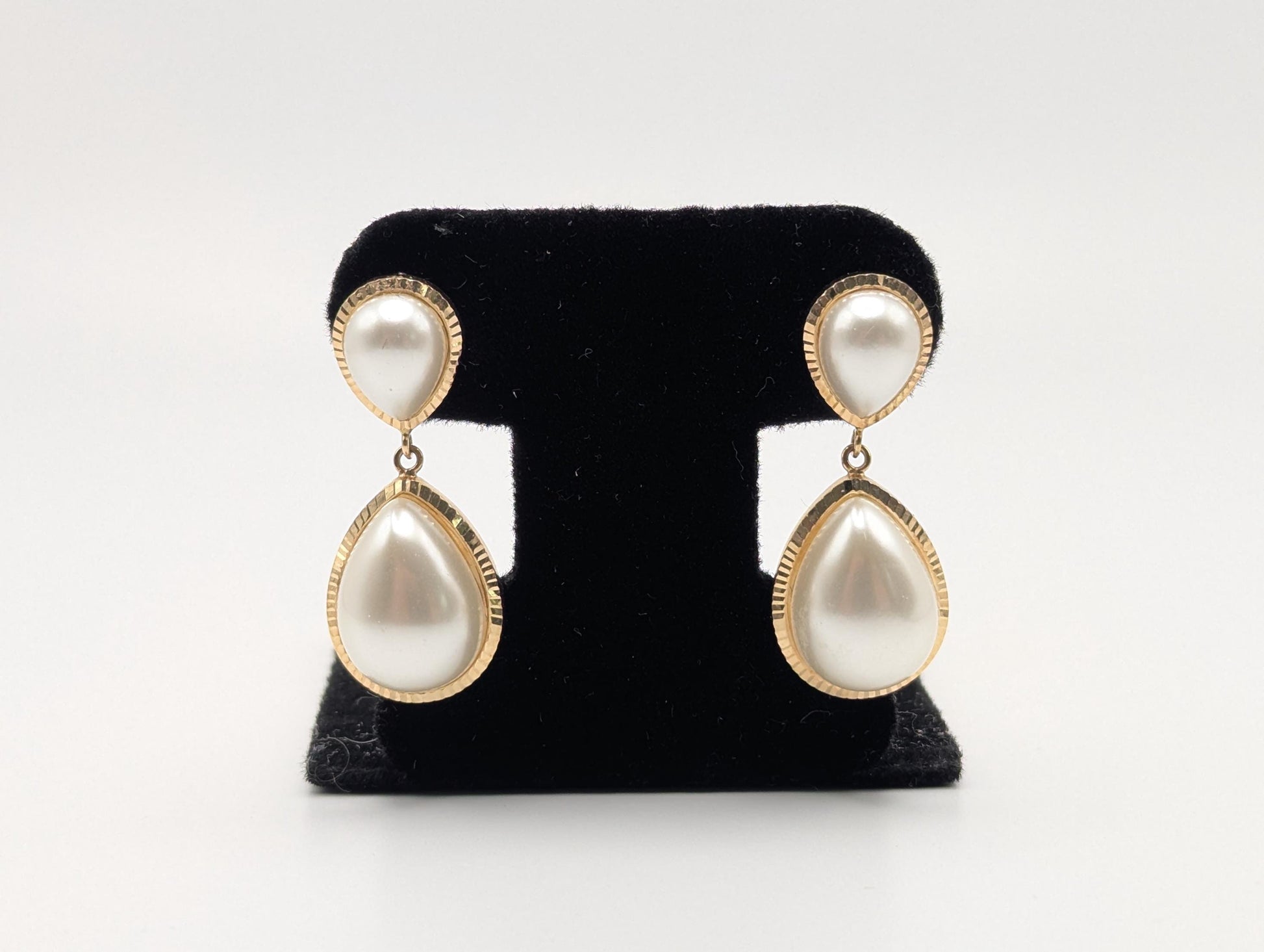 14k Yellow Gold Pear Mabe Pearl Dangle Earrings Pearl Tear Drop Earrings.