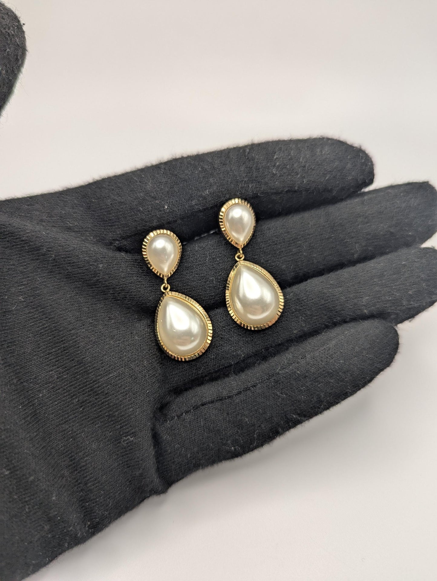 14k Yellow Gold Pear Mabe Pearl Dangle Earrings Pearl Tear Drop Earrings.
