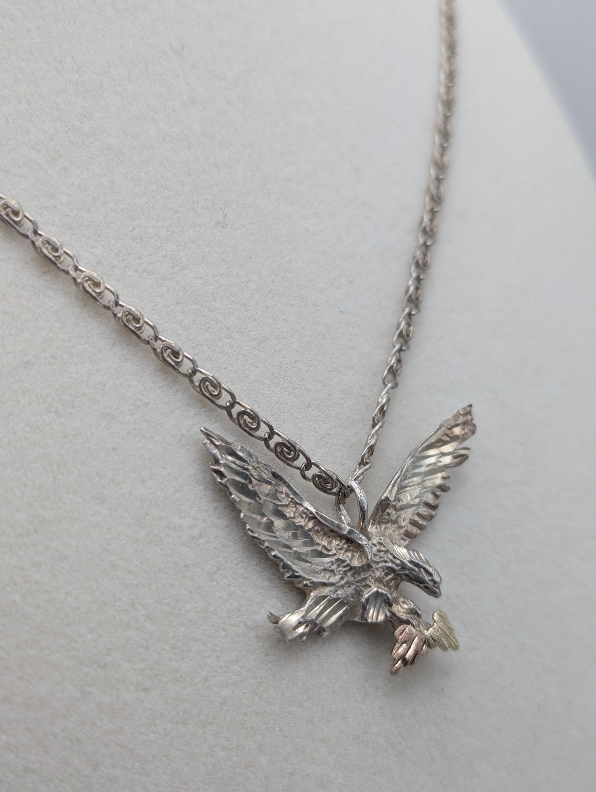 10k 12k Black Hills Gold Leaf & Sterling Silver Eagle Pendant Necklace Silver Chain Pendant 18"