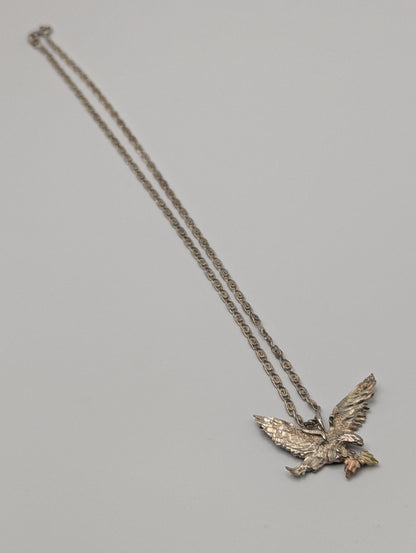 10k 12k Black Hills Gold Leaf & Sterling Silver Eagle Pendant Necklace Silver Chain Pendant 18"