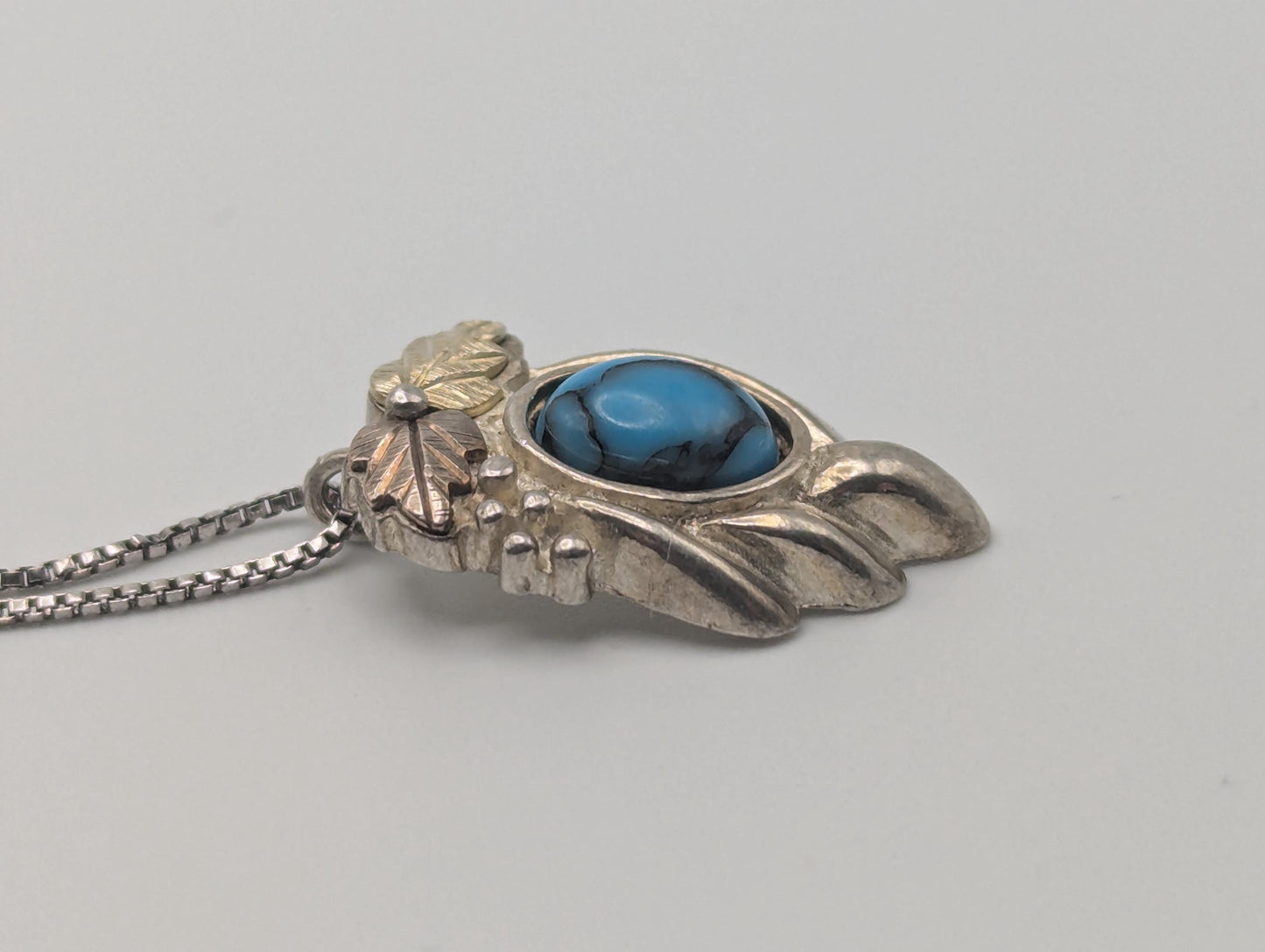 10k 12k Black Hills Gold Sterling Silver Turquoise Pendant Necklace 18"