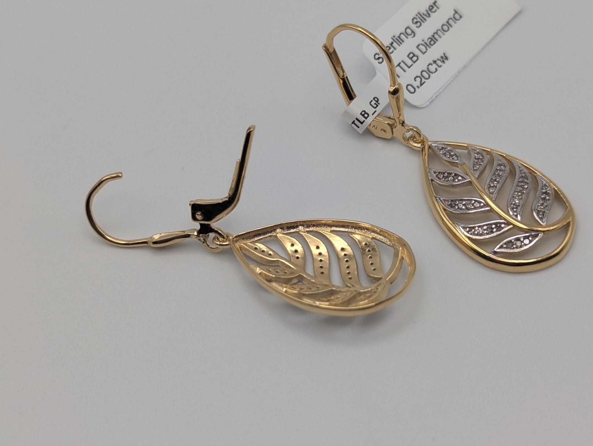 18K GF Sterling Silver Diamond Earrings Drop Earrings Tear-Shaped Dangle Earrings