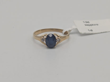 10k Yellow Gold Appraised Natural 1ct Sapphire Diamond Promise Wedding Ring Band
