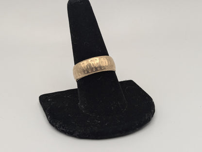 10k Yellow Gold Etched Design 7.8mm Wide Wedding Cigar Ring Comfort Fit Anniversary Band