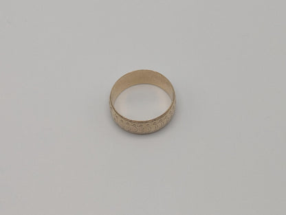 10k Yellow Gold Etched Design 7.8mm Wide Wedding Cigar Ring Comfort Fit Anniversary Band
