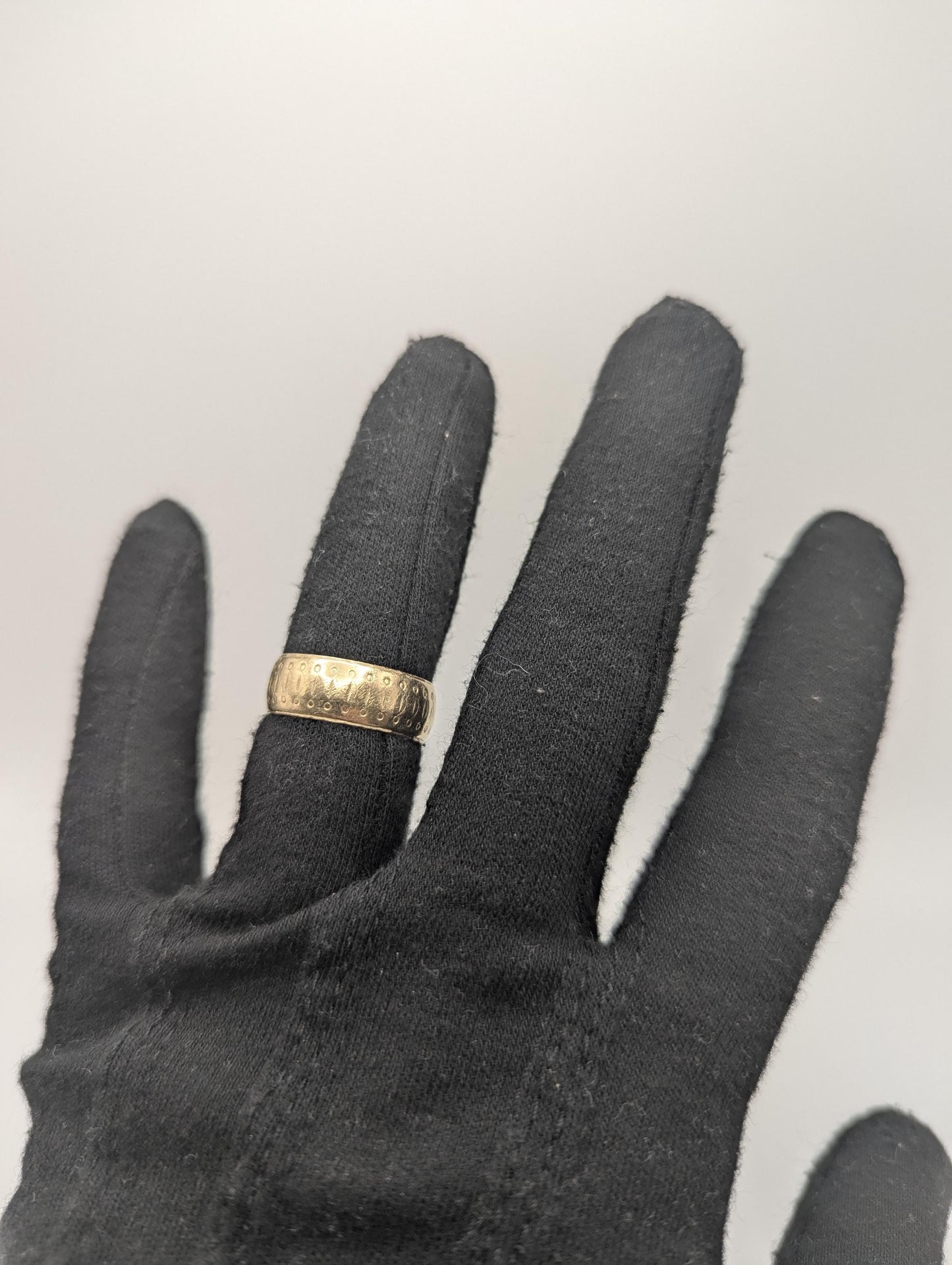 10k Yellow Gold Etched Design 7.8mm Wide Wedding Cigar Ring Comfort Fit Anniversary Band