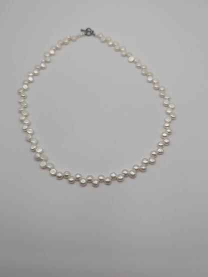 Vintage Flat White Pearl Necklace Pearl Choker.