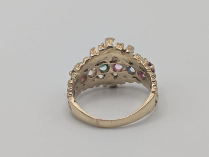 14k Gold Vintage Mothers Nugget Ring Multi-Gem Cluster Band Diamond Ruby Sapphire emerald Garnet