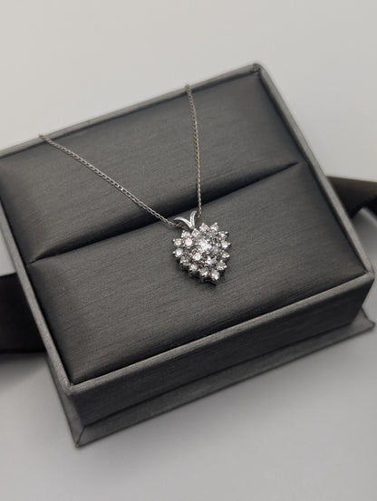 14K White Gold 1.1 ctw Diamond Love Heart w/Gold Chain Diamond Heart Pendant