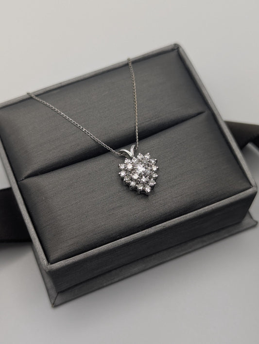 14K White Gold 1.1 ctw Diamond Love Heart w/Gold Chain Diamond Heart Pendant