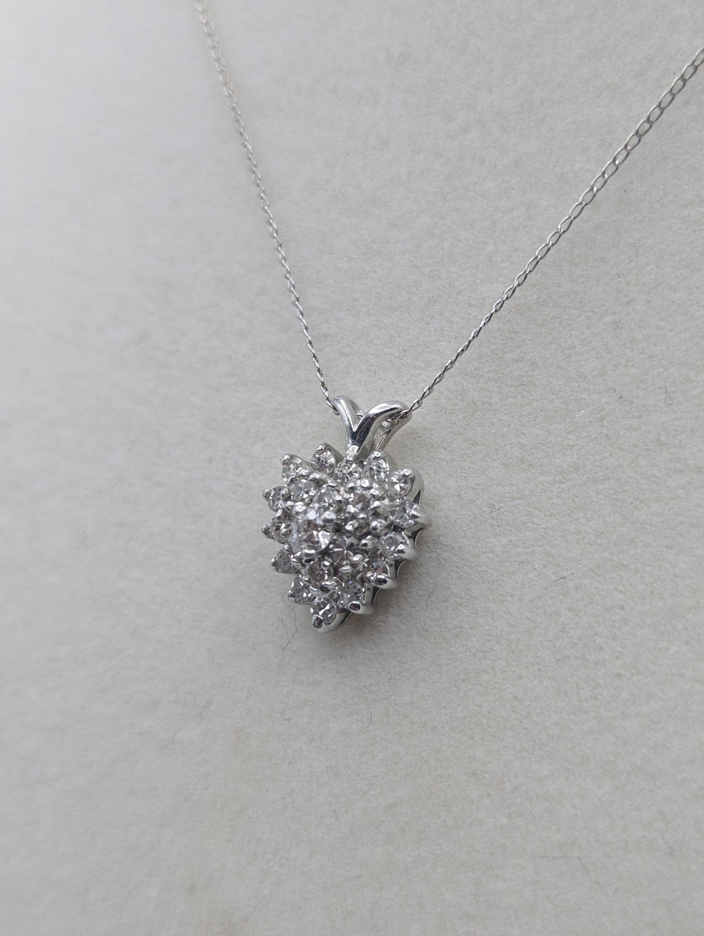 14K White Gold 1.1 ctw Diamond Love Heart w/Gold Chain Diamond Heart Pendant