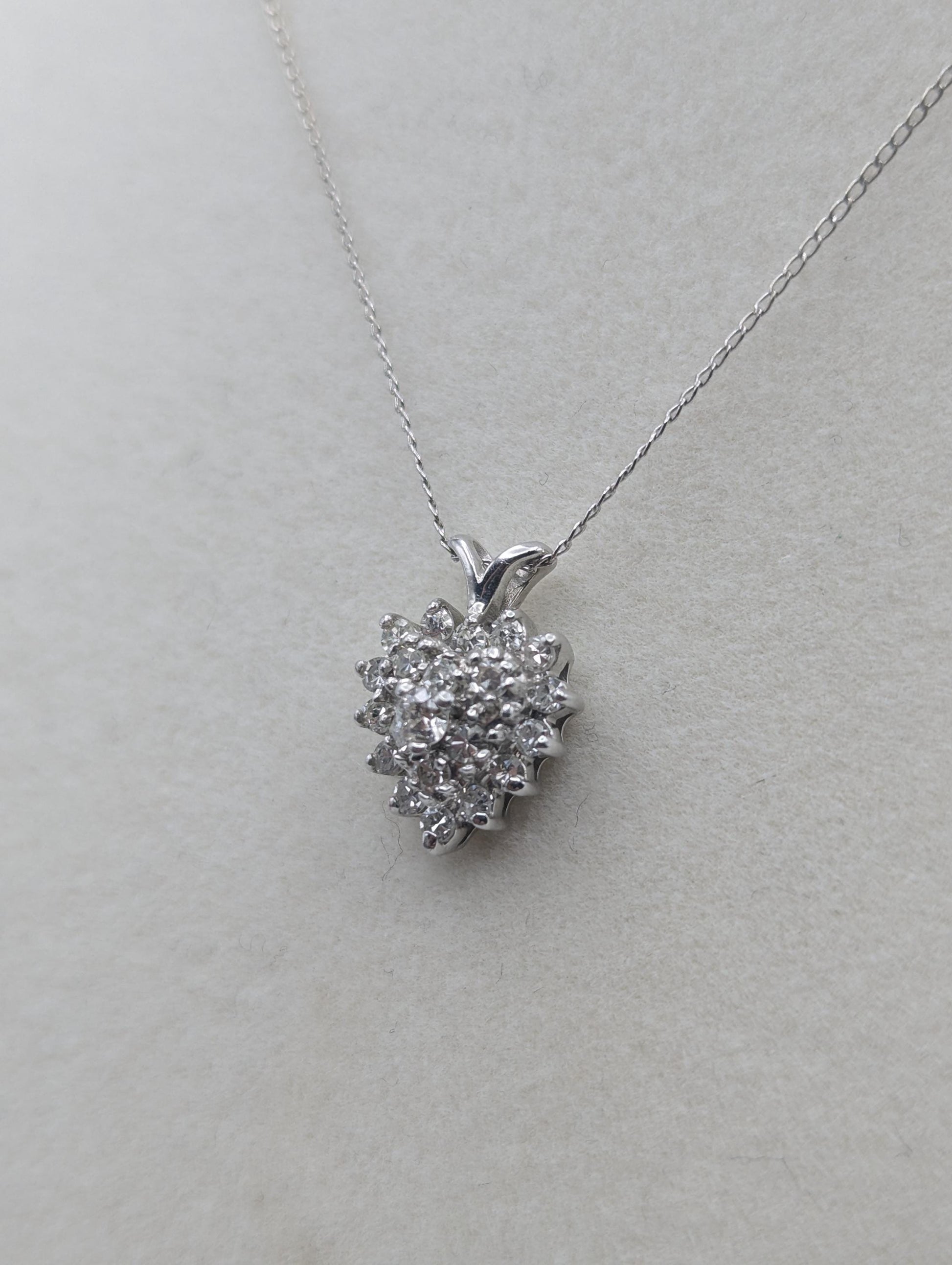 14K White Gold 1.1 ctw Diamond Love Heart w/Gold Chain Diamond Heart Pendant