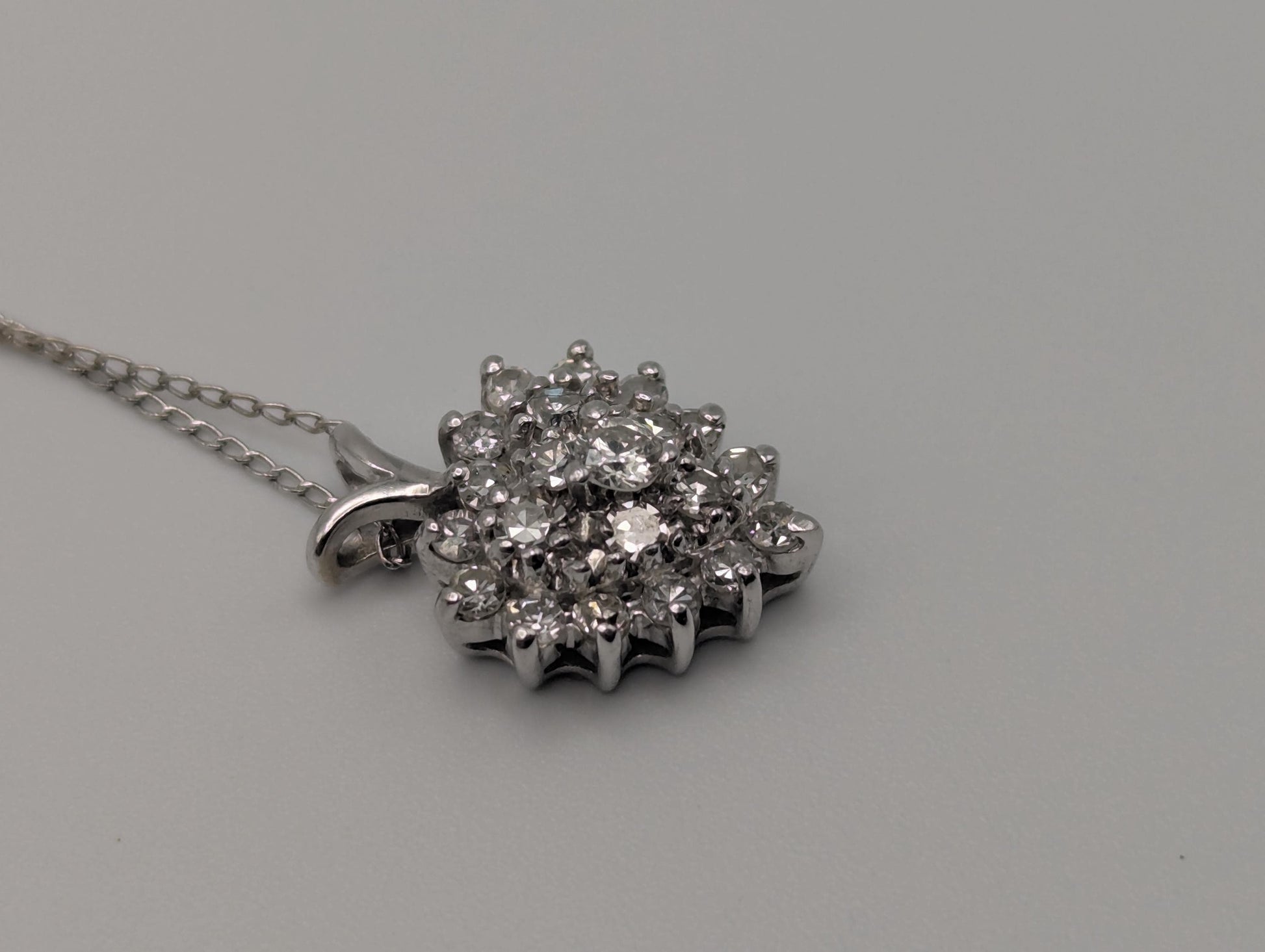 14K White Gold 1.1 ctw Diamond Love Heart w/Gold Chain Diamond Heart Pendant