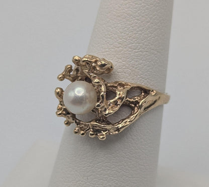 14k Yellow Gold Vintage Pearl Nugget Cluster Ring Cocktail Statement Vintage Ring.